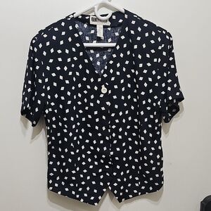 Russ Navy and White Geometric Blouse